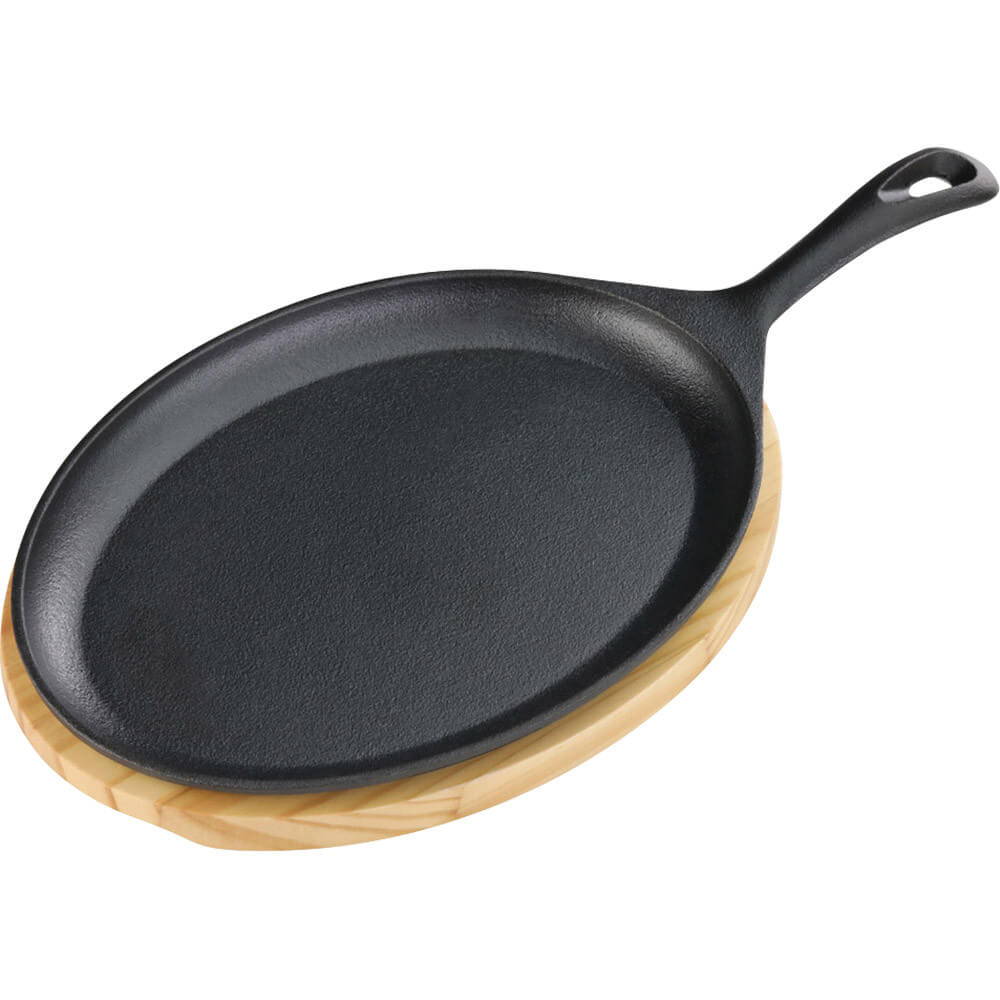 półmisek żeliwny z podstawą drewnianą, 230x190 mm 049010