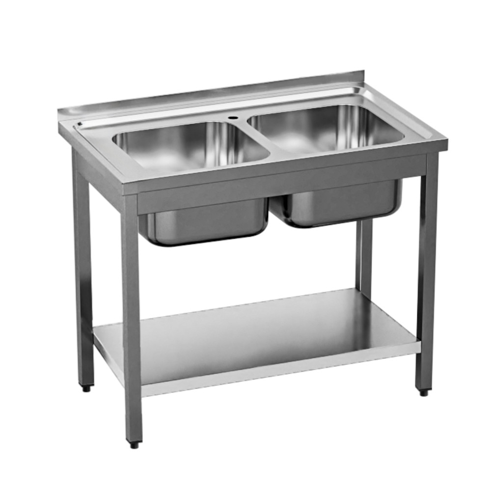 stół ze zlewem 2-kom.,z półką, Gredil, 1000x600x850 mm skręcany 673706