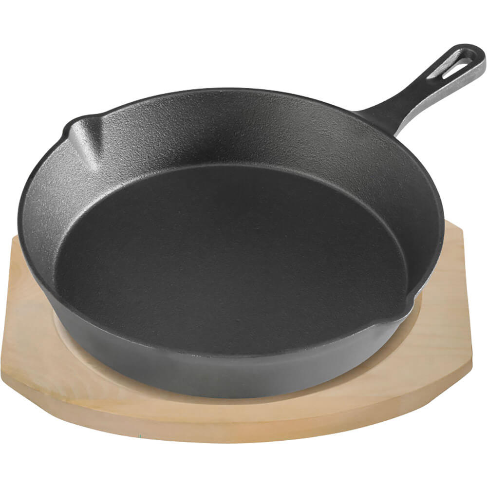 patelnia żeliwna z podstawą drewnianą, Ø 255 mm 049009