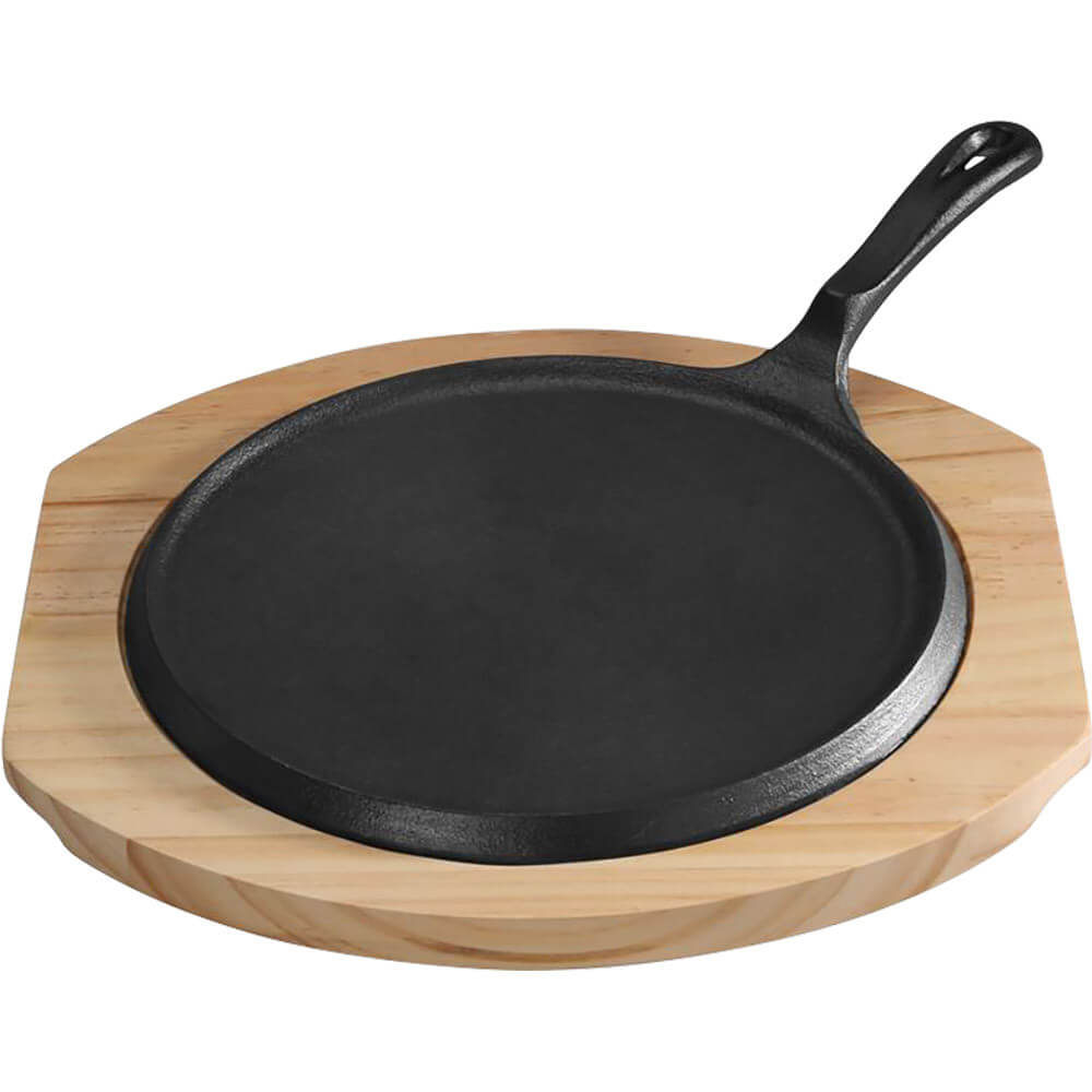 patelnia żeliwna z podstawą drewnianą, rant niski, Ø 255 mm 049018