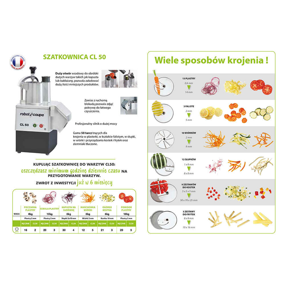 szatkownica do warzyw CL50 550 W 230V375 obr/min 20-300 posiłków +zestaw tarcz 5